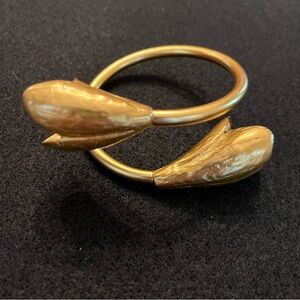 Gold tone Floral Leaf open Cuff Bracelet sculptural botanical design